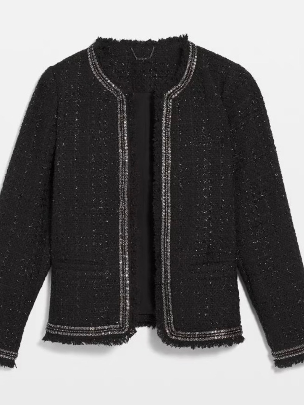 Embellished Black Tweed Open-Front Jacket - Picture 3 of 9